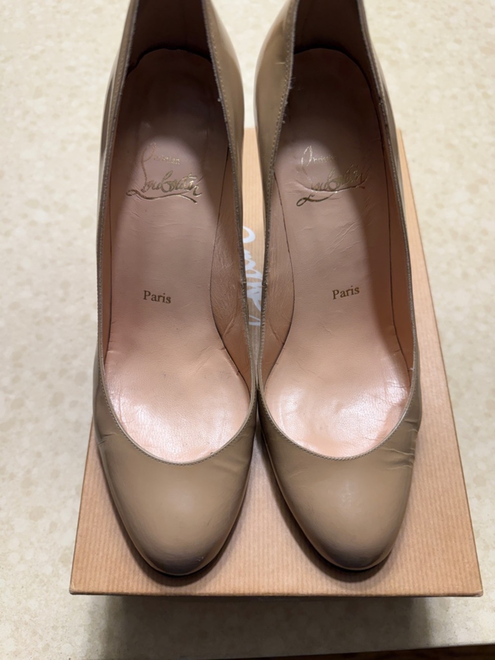 Christian Louboutin Beige Leather Round-Toe Pumps